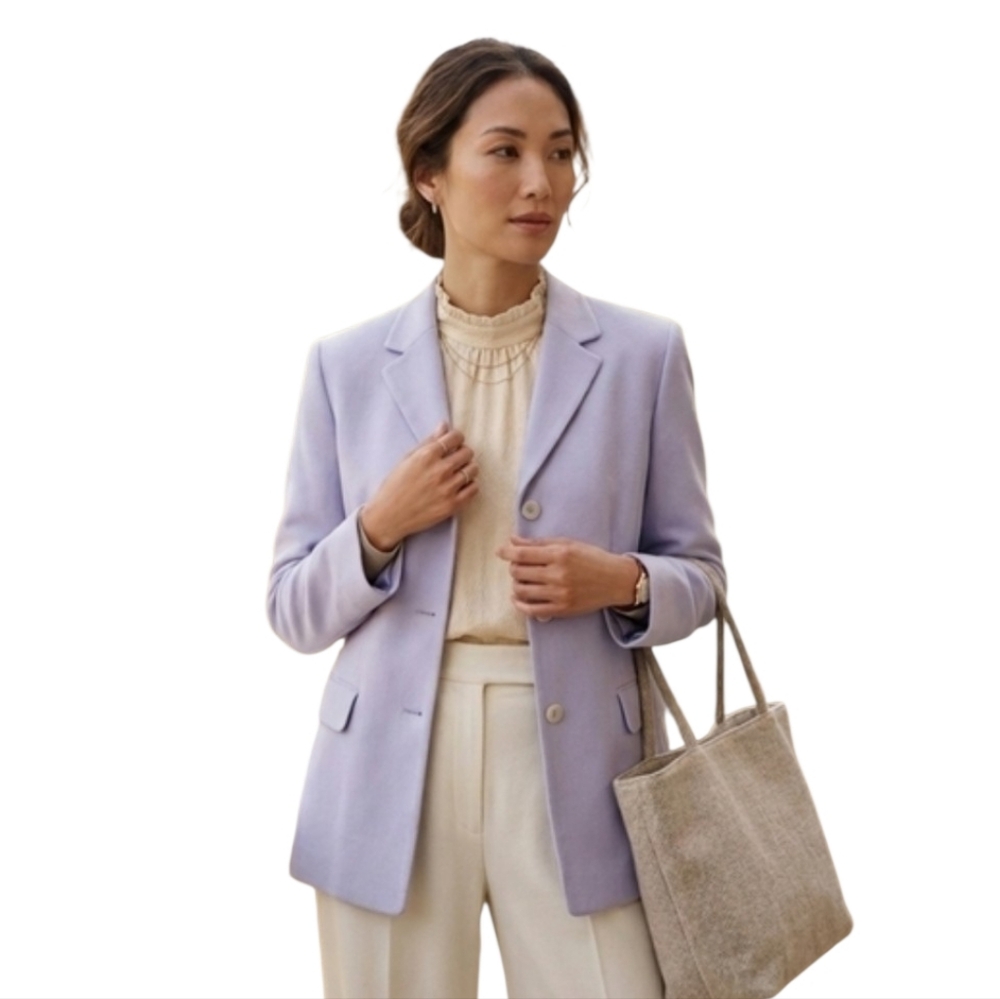 Josephine Chaus Cashmere Wool Blend Lavender Three-Button Blazer Luxury